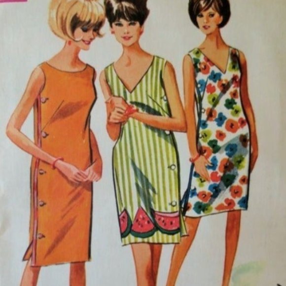 1960s Vintage Dress Blue Wiggle Mod Midcentury Side Buttons Swinging 60s - Picture 11 of 11